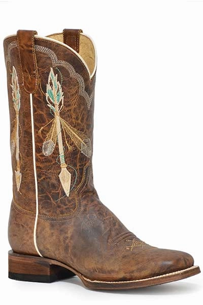 Roper Ladies Square Toe Arrow Feather Boot Style 09-021-8020-8460 lace up closure