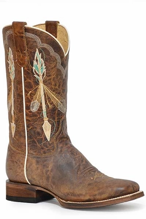 Clean Finish Roper Ladies Square Toe Arrow Feather Boot Style 09-021-8020-8460