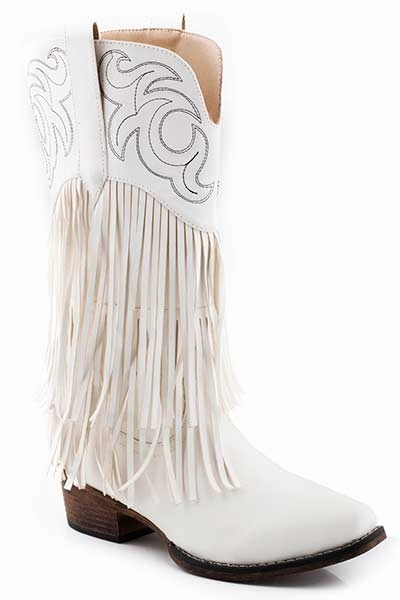 Stylish Option Easy on Roper White Ladies Snip Toe Fringe Boot Style 09-021-1566-3018