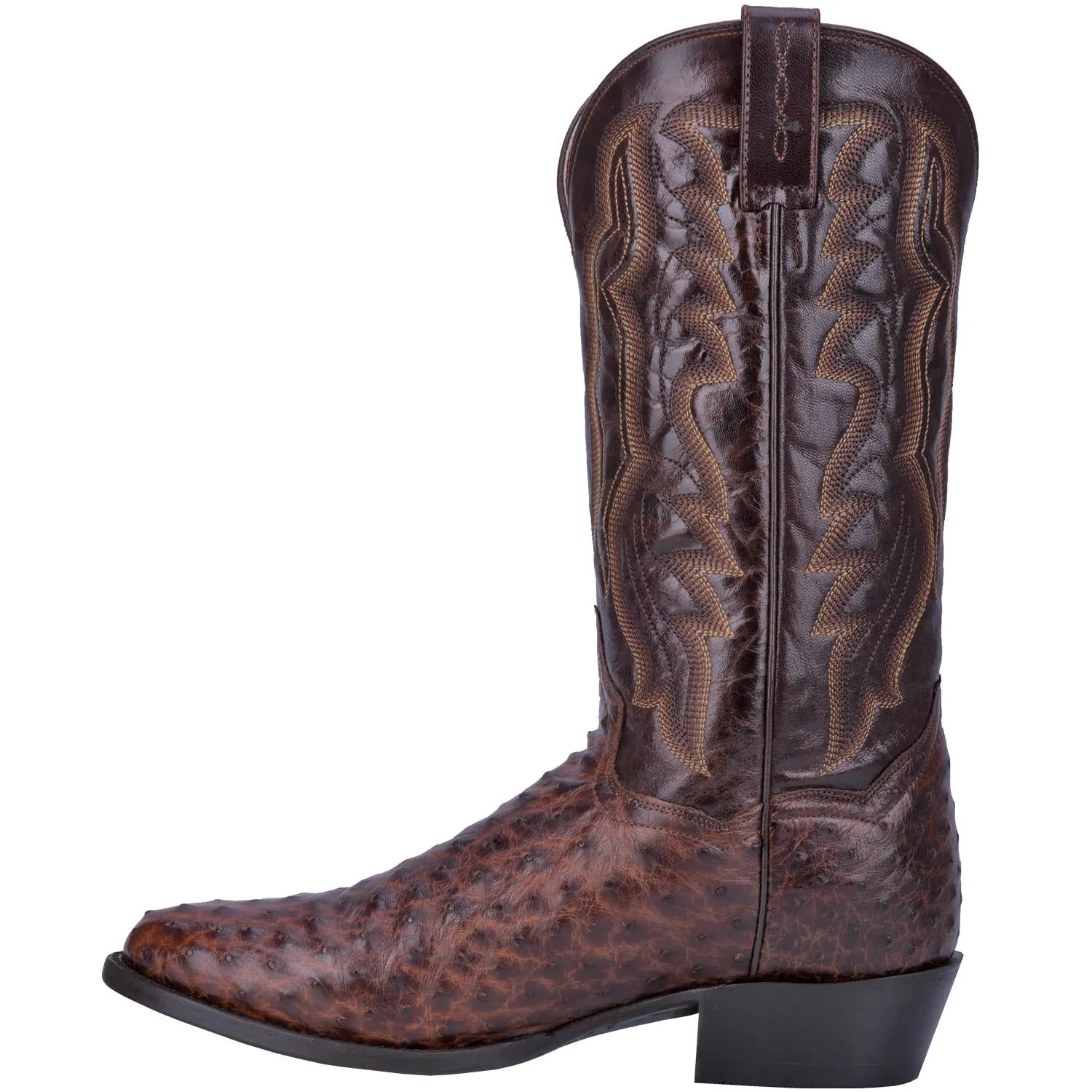 Dan Post Mens Pershing Brass Full Quill Ostrich Medium Toe Cowboy Boots DP3016 Comfort Insoles Heavy Duty Support