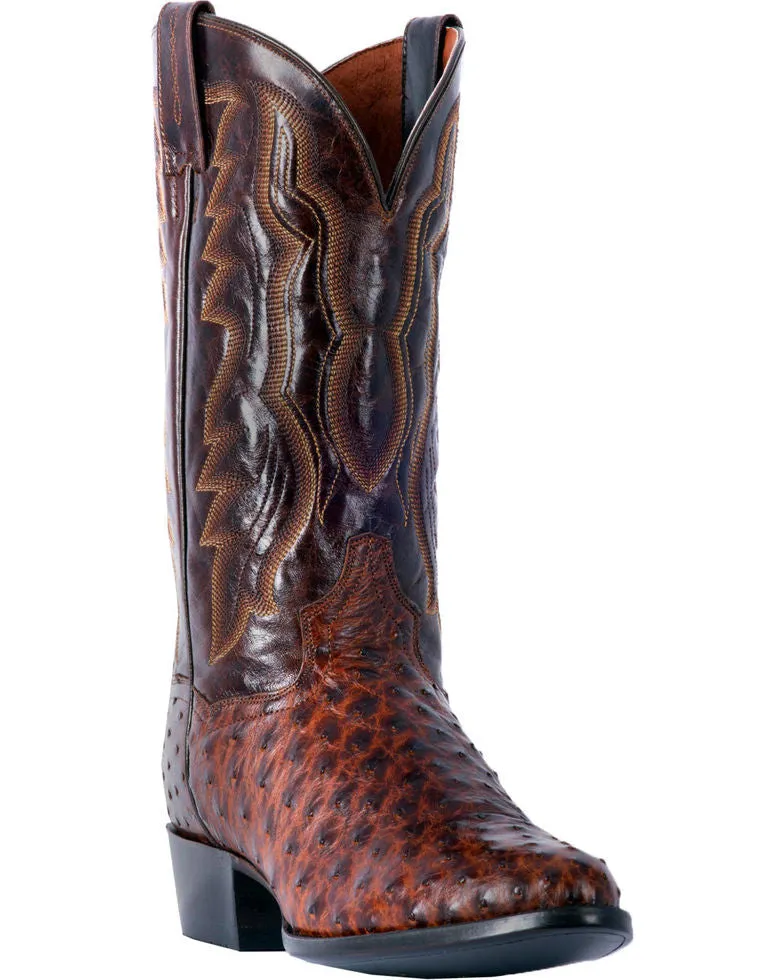 Low Rise Dan Post Mens Pershing Brass Full Quill Ostrich Medium Toe Cowboy Boots DP3016
