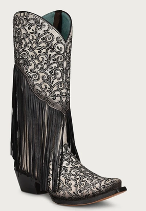 Durable Shell Urban Traveler Seamless Style CORRAL LADIES BLACK WHITE ZEBRA FRINGE BOOT STYLE C3875