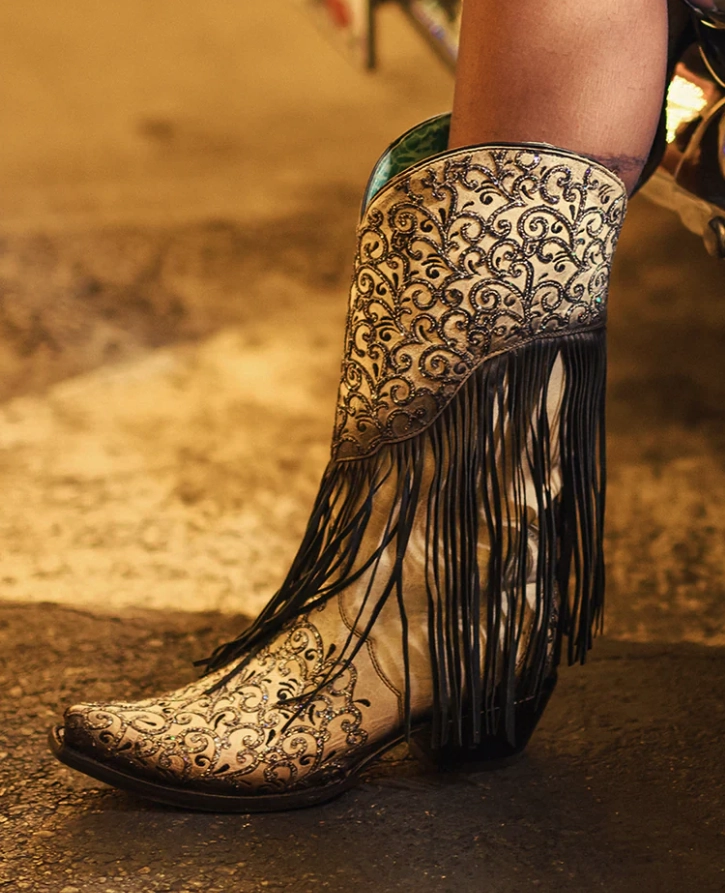 CORRAL LADIES BLACK WHITE ZEBRA FRINGE BOOT STYLE C3875 Premium Support Mud Resistant Hiking Trails