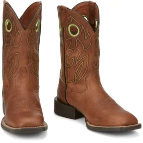 JUSTIN MENS BOWLINE HAZEL BROWN SQUARE TOE WESTERN BOOTS STYLE SE7521 Reinforced Structure