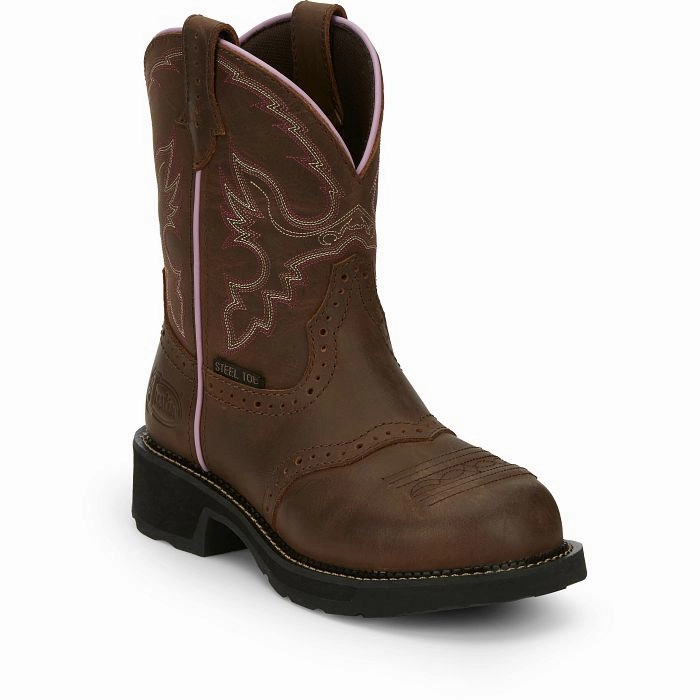 Custom Fit Hill Climb Justin Gypsy Womens Wanette Brown EH Steel Toe WorkBoots Style GY9980
