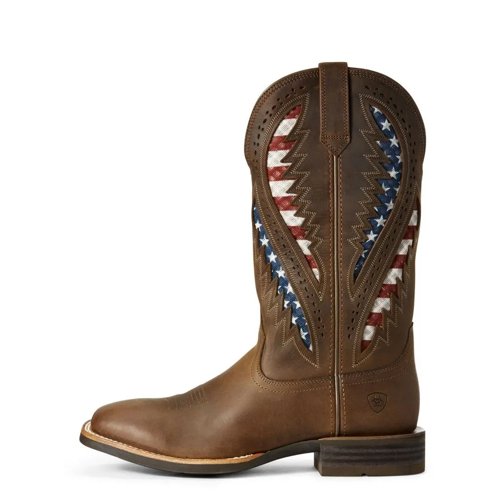 Ariat Men's Quickdraw VentTEK Brown Patriotic Flag Boots Style 10027165 Mud Resistant Weekend Wanderer