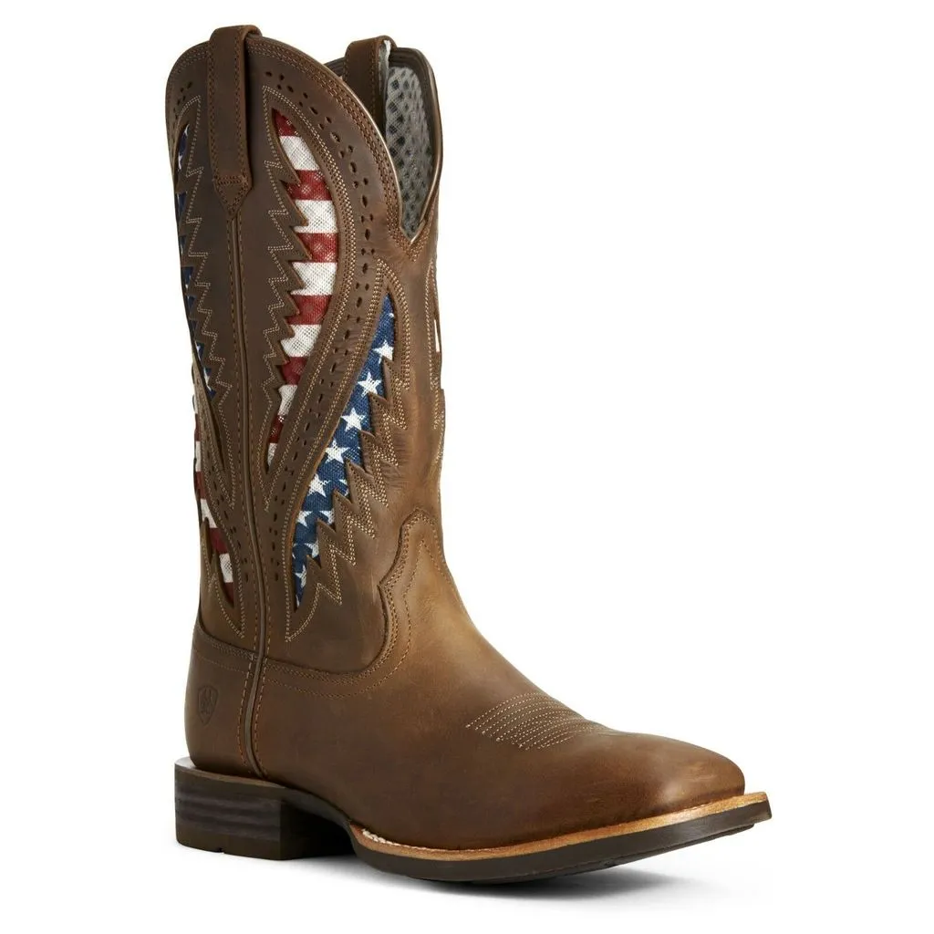 Ariat Men's Quickdraw VentTEK Brown Patriotic Flag Boots Style 10027165 Snow protection Durable Design