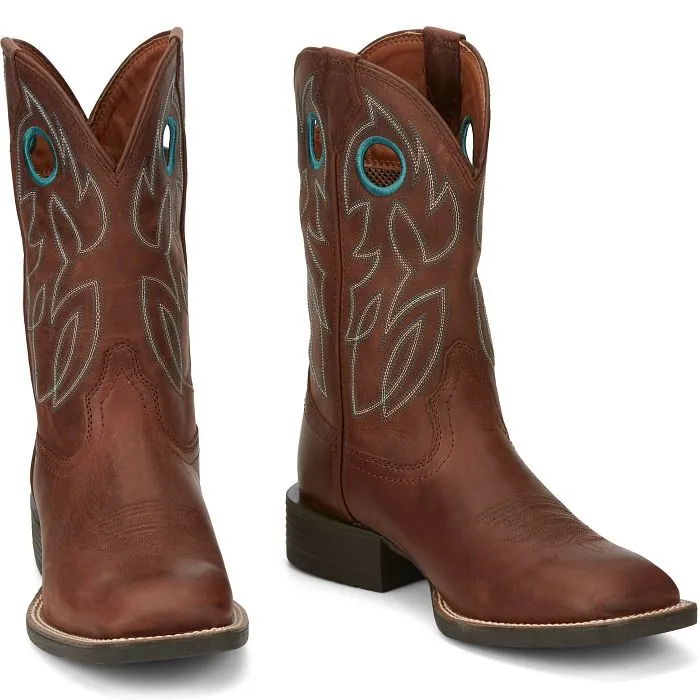 Impact protection JUSTIN MENS BOWLINE BRANDY BROWN SQUARE TOE WESTERN BOOTS STYLE SE7522