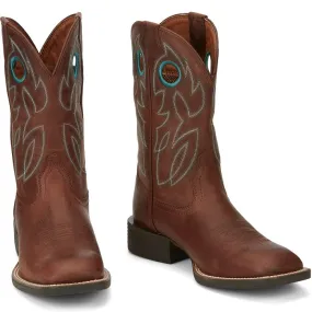 Impact protection JUSTIN MENS BOWLINE BRANDY BROWN SQUARE TOE WESTERN BOOTS STYLE SE7522