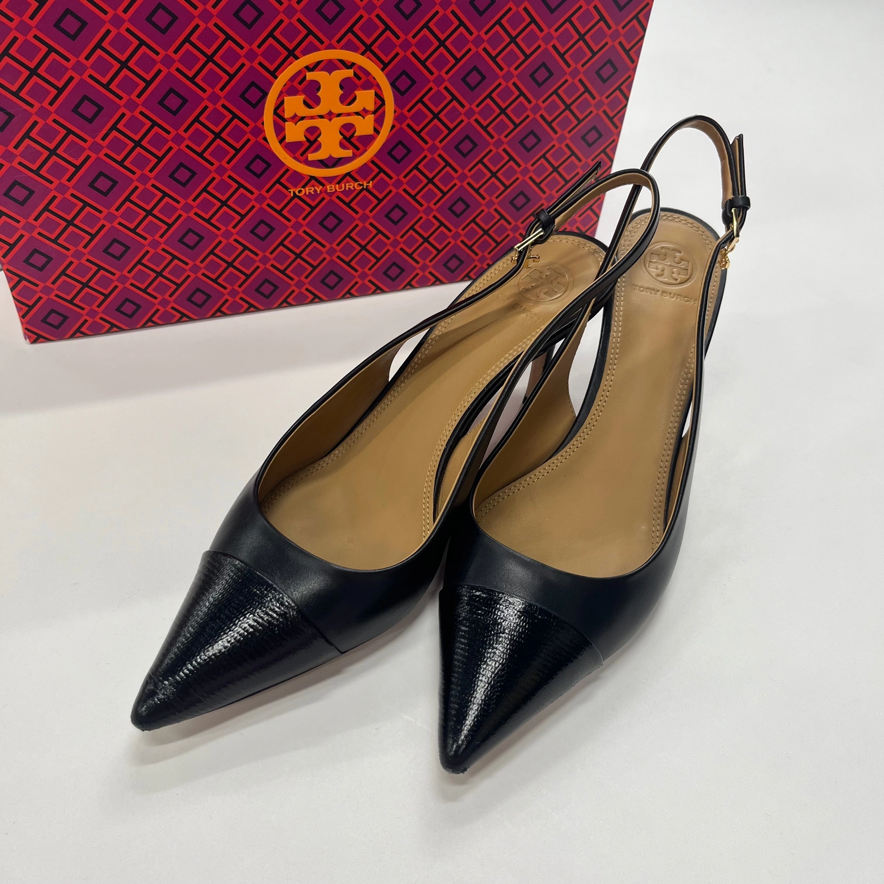 Fashion Sandals Black Shoes Heels D Orsay Tory Burch, Size 9