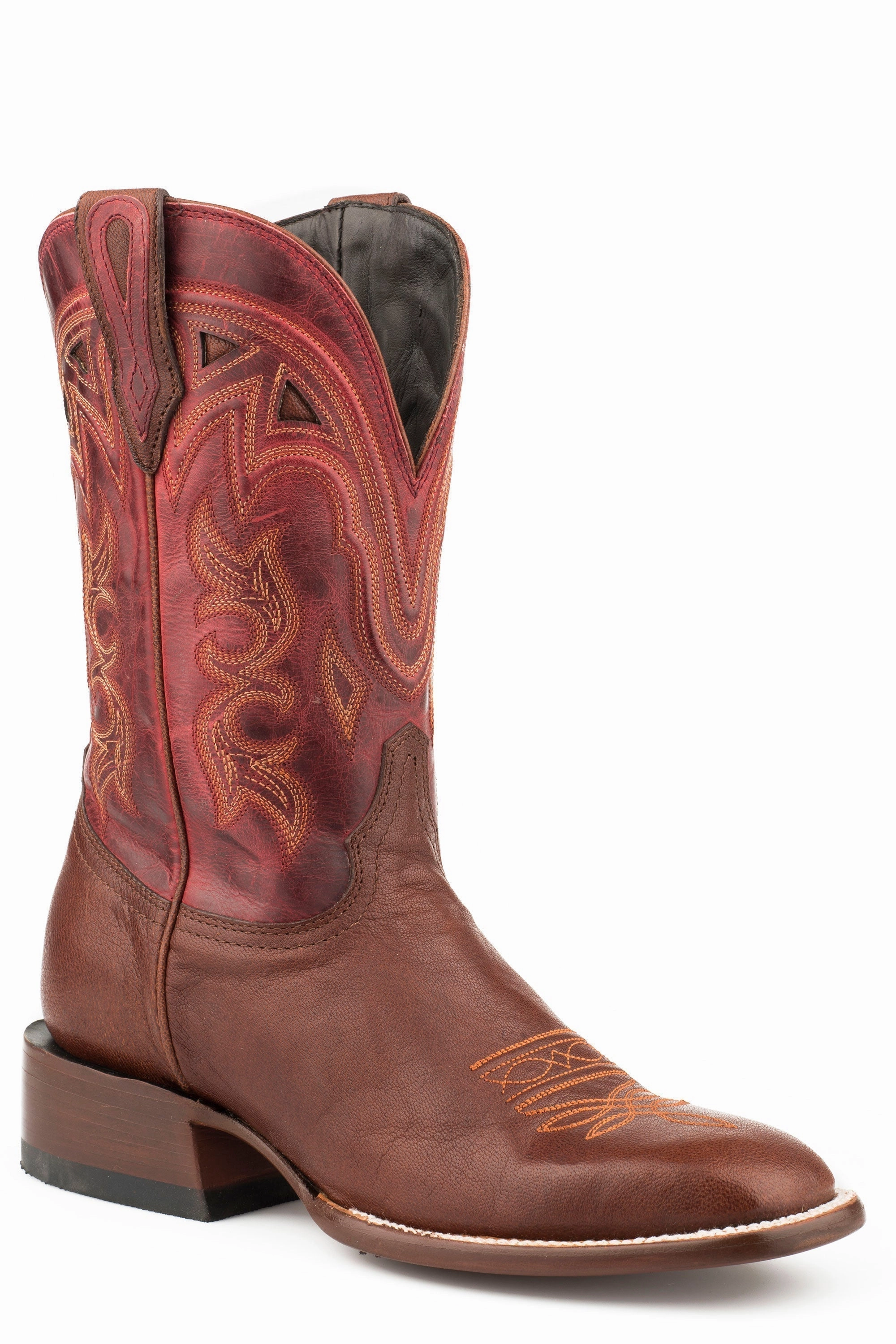 Slip Resistant STETSON WOMENS JOLIET BROWN CALF VAMP RED COWBOY BOOT STYLE 12-021-1850-0150