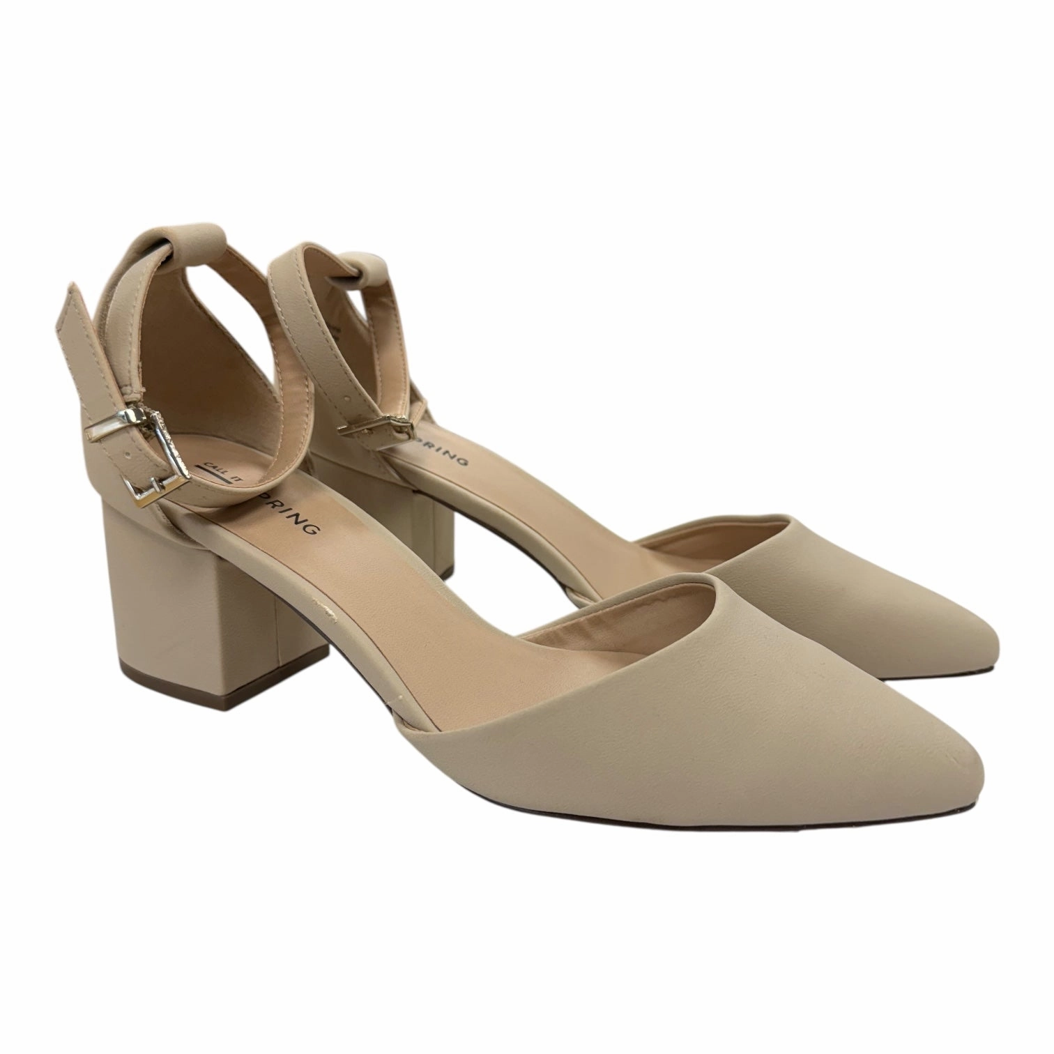 Breathable Lining Fashionable Sandals Shoes Heels Block By Call It Spring In Cream, Size:7.5