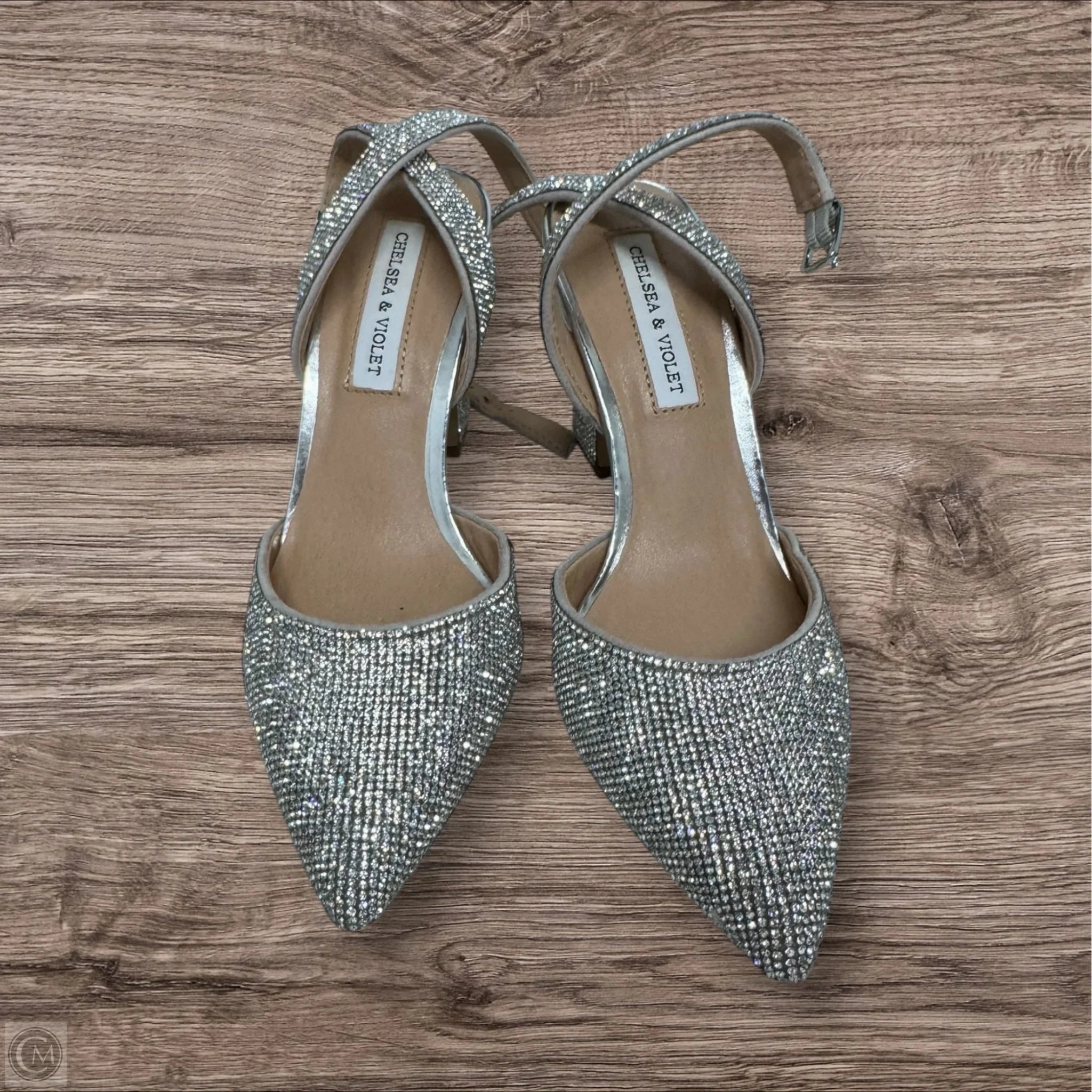 Formal Event Heels Zipper Closure Shoes Heels Block By Chelsea And Violet In Silver, Size: 5.5