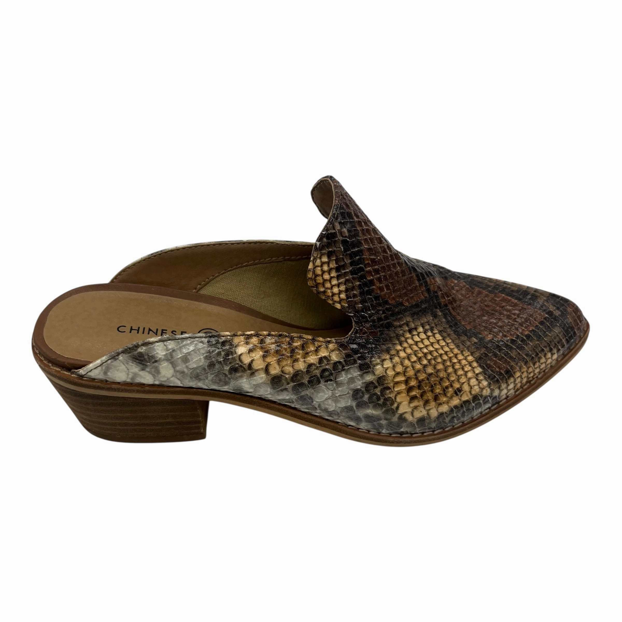 Quality Court Shoes Heels Block By Chinese Laundry In Snakeskin Print, Size:7