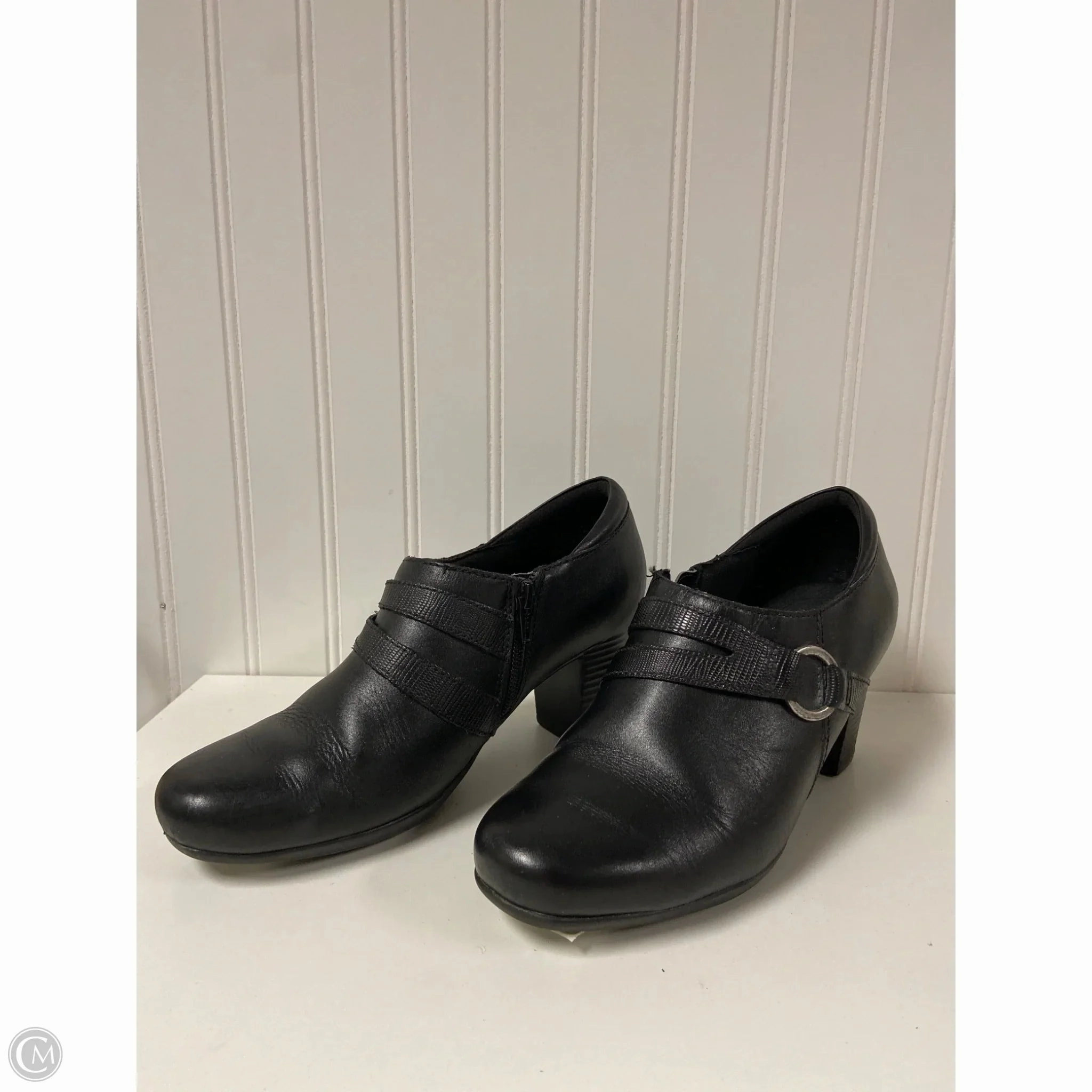 Open Heel Shoes Comfortable Arch Support Shoes Heels Block By Clarks In Black, Size: 8