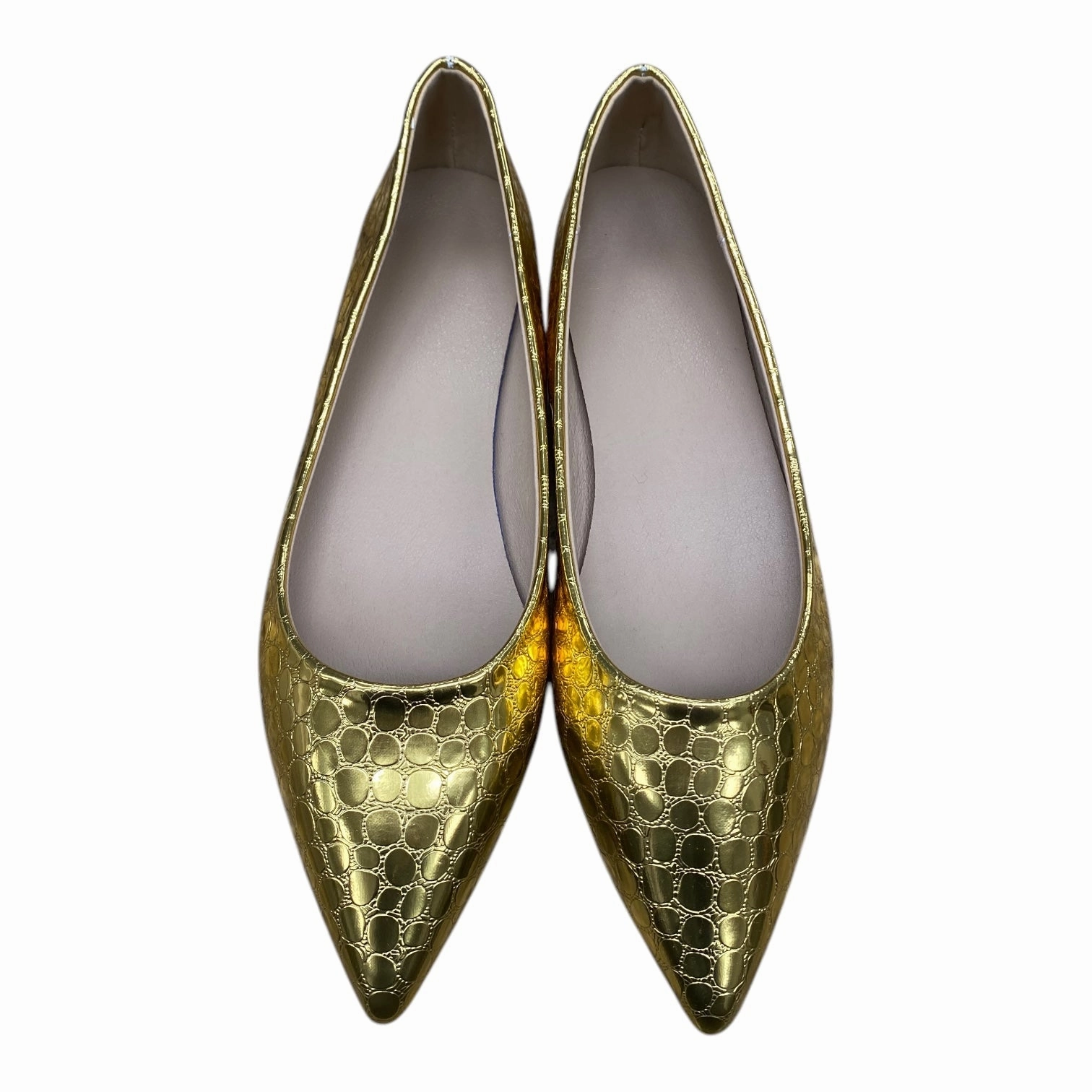 Breathable Material synthetic material Shoes Heels Block By Clothes Mentor In Gold, Size:7.5