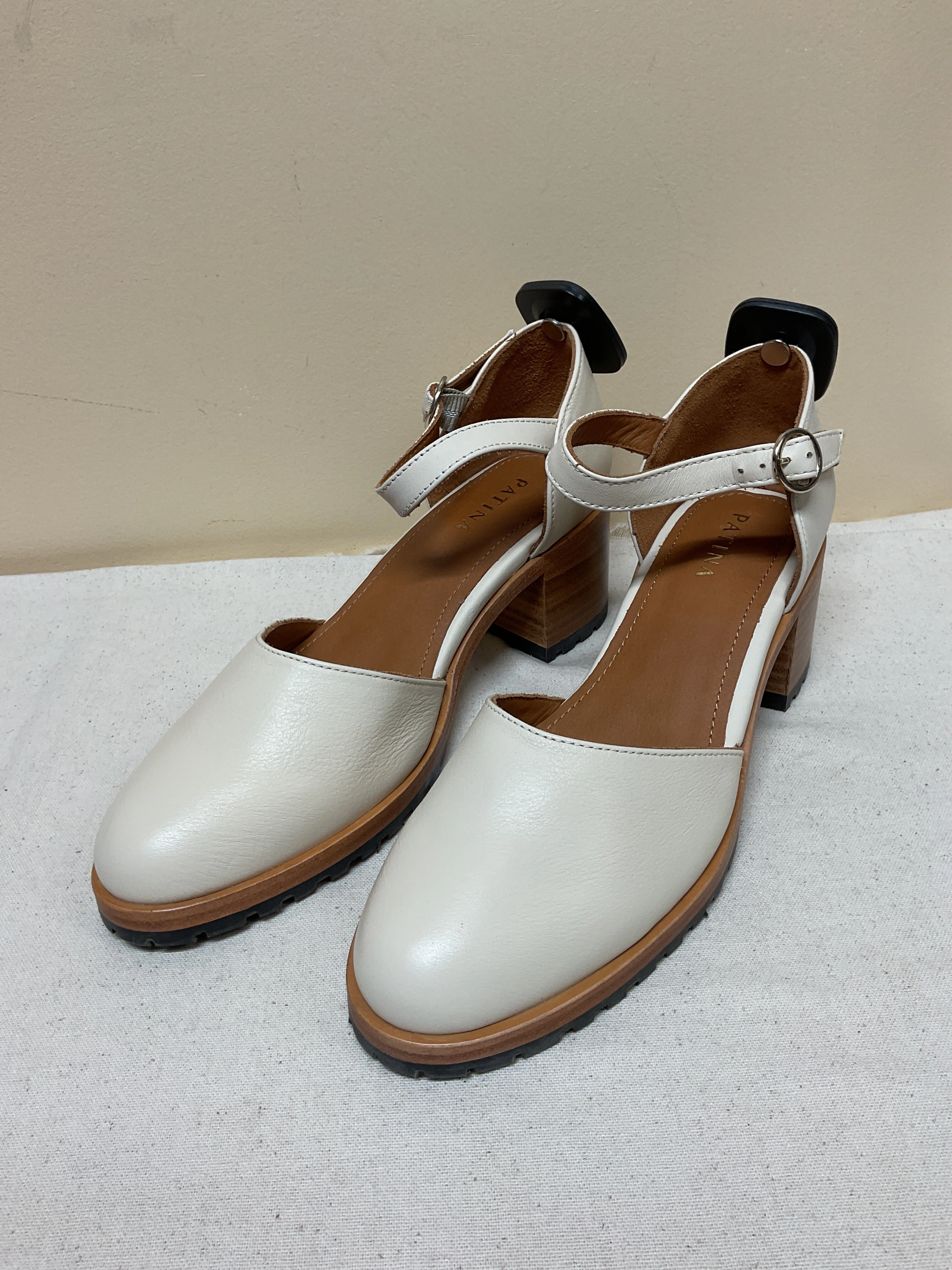 Designer Platform Shoes Shoes Heels Block By Cmb In Brown & Cream, Size:9