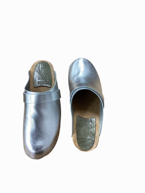 Shoes Heels Block By Cmb In Silver, Size:8.5 Glossy Finish Platform Booties