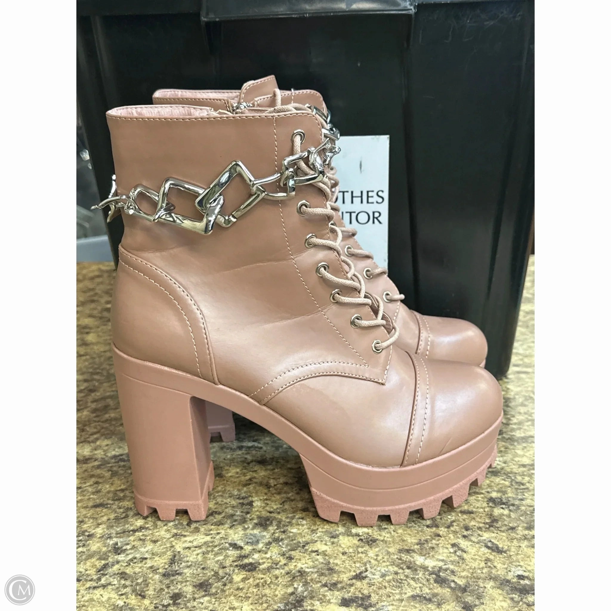 Adjustable Straps Shoes Heels Block By Cmf In Peach, Size: 10