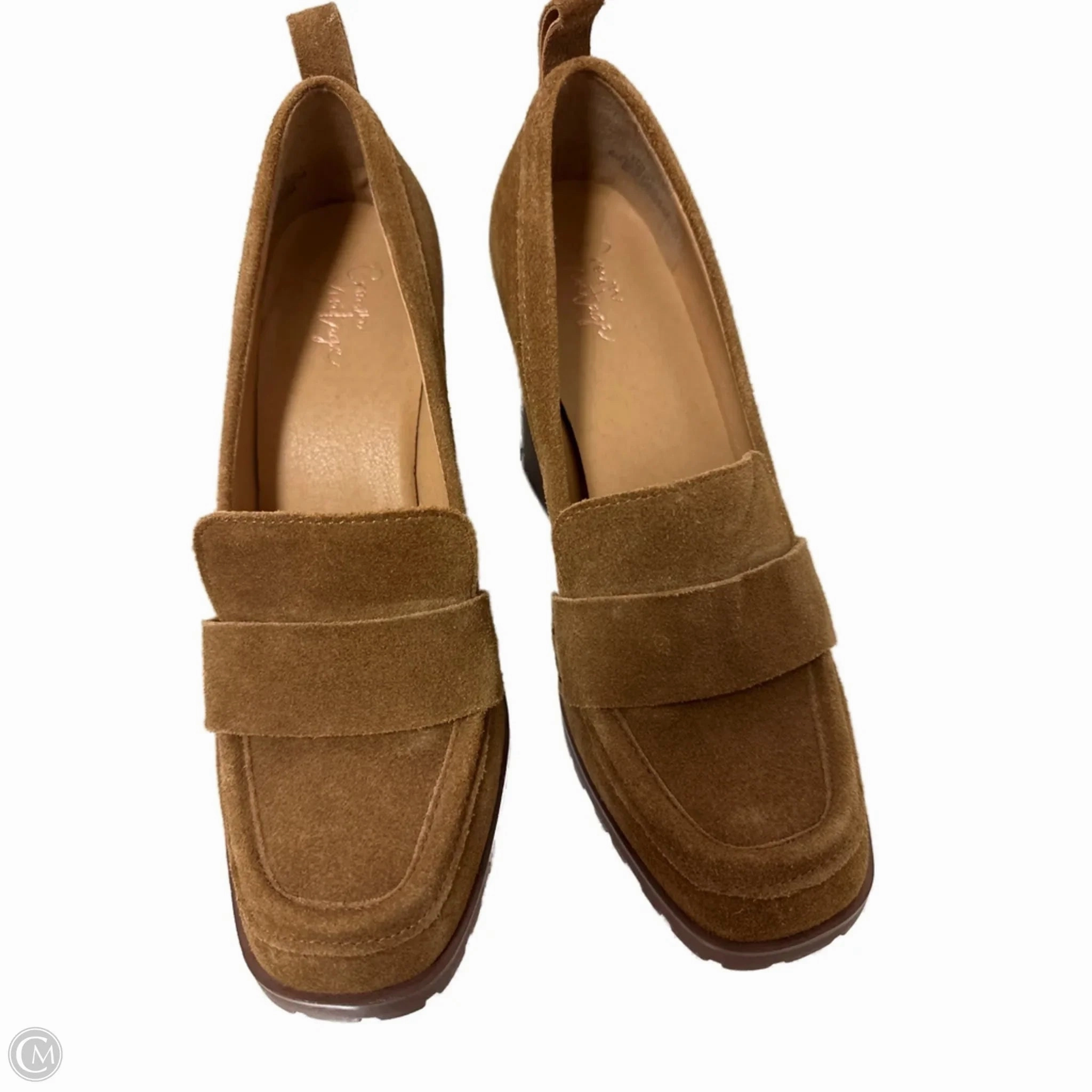 Shoes Heels Block By Crown Vintage In Brown, Size: 8 Gold High Heeled Sandals Strappy Sandals