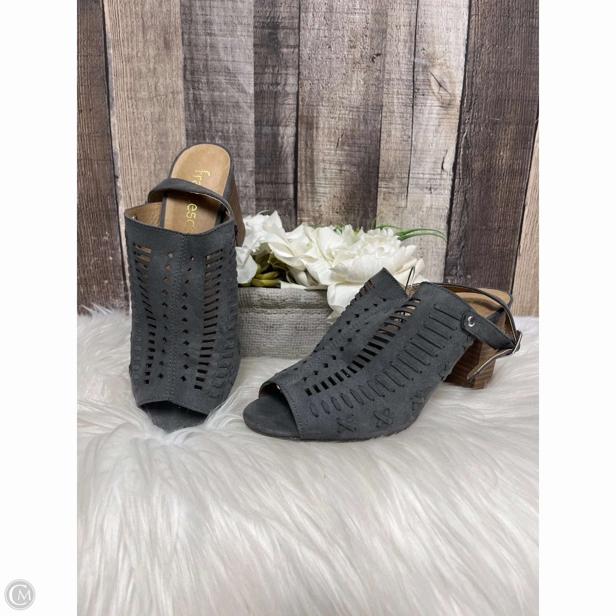 Buckled Fashionable Wedges Shoes Heels Block By Francesca's In Grey, Size: 7