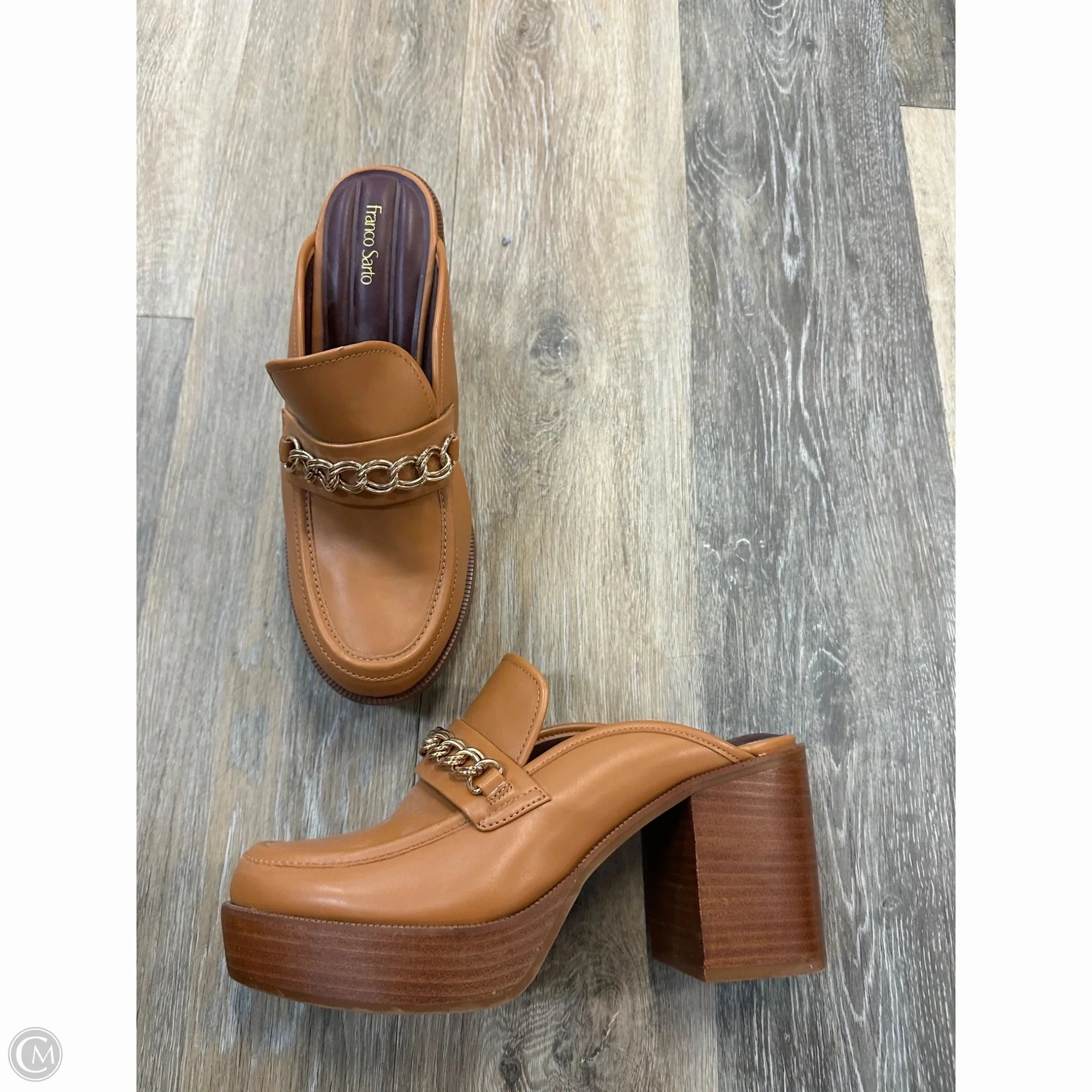 Shoes Heels Block By Franco Sarto In Tan, Size: 10 Luxe Leather Heels Textured Finish