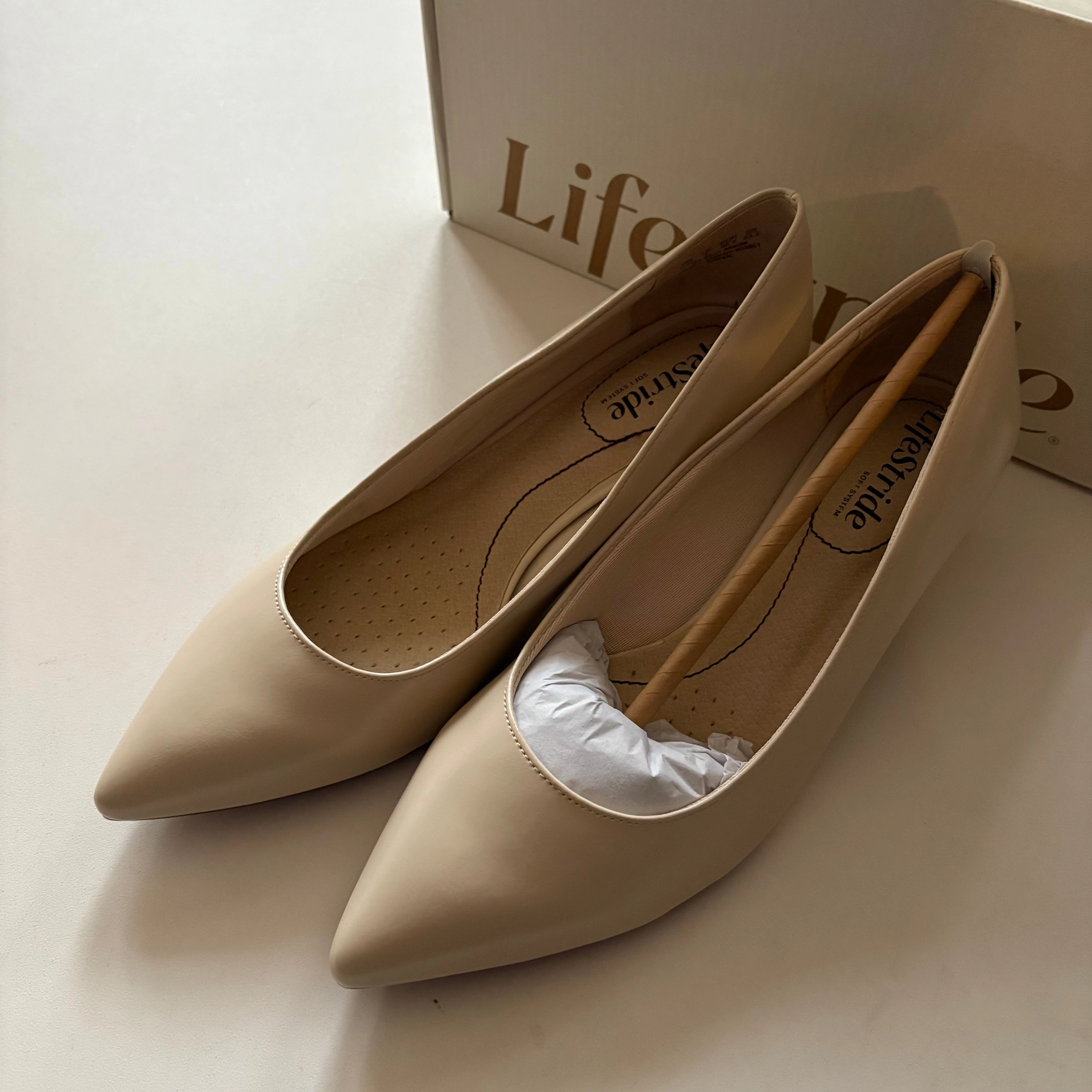 Good elasticity Classic Booties Shoes Heels Block By Life Stride In Cream, Size: 6.5