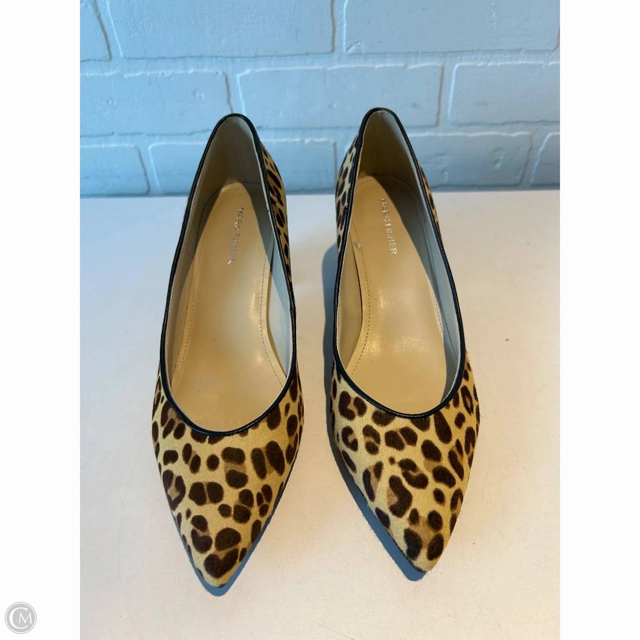 Strappy Sandals Comfortable Footbed Shoes Heels Block By Marc Fisher In Brown & Cream, Size: 8