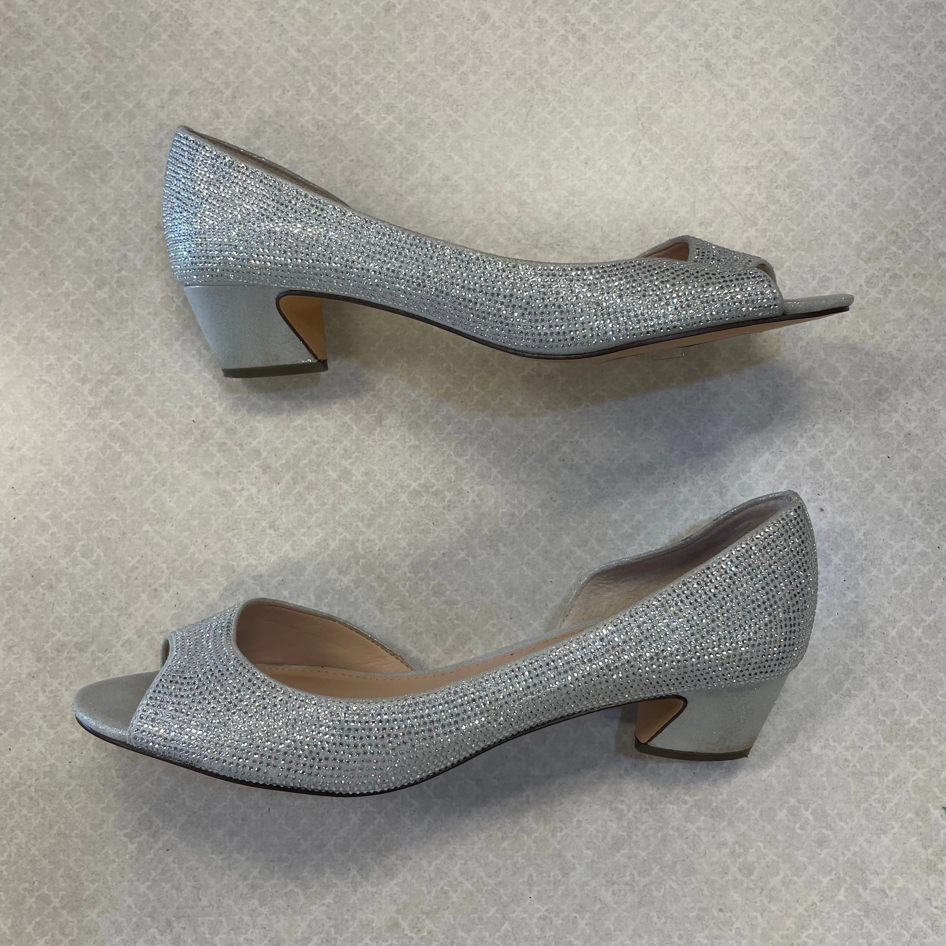 Vintage Style Heels Open Back Heels Shoes Heels Block By Nina In Silver, Size: 9.5