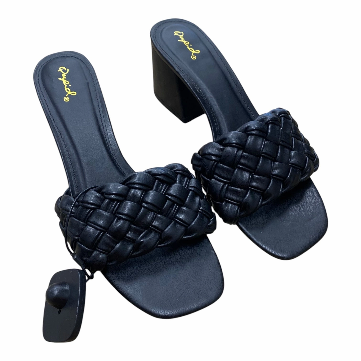 Open Back Heeled Sandals Dressy Footwear Shoes Heels Block By Qupid In Black, Size:8.5