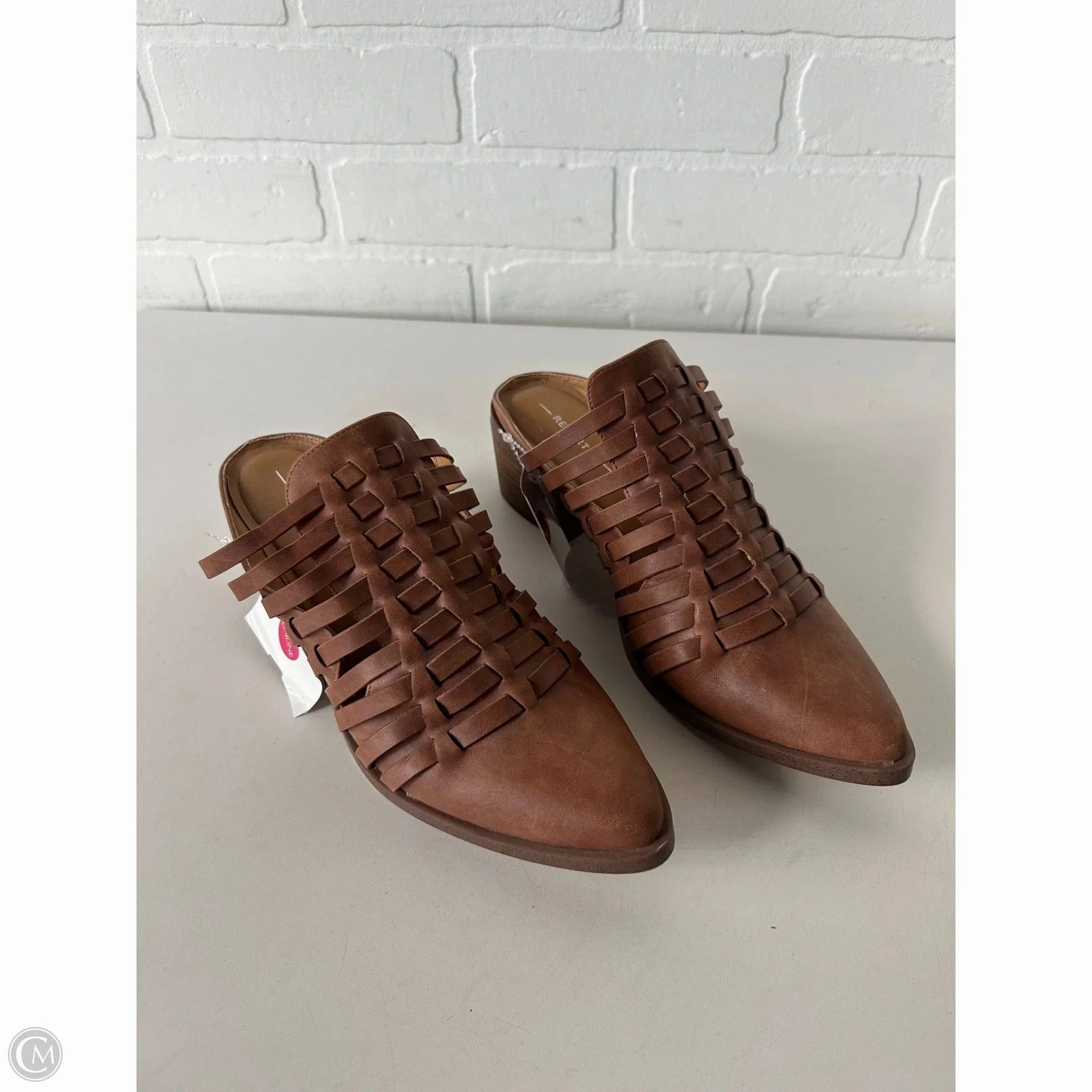 Patent Look Shoes Heels Block By Report In Brown, Size: 8