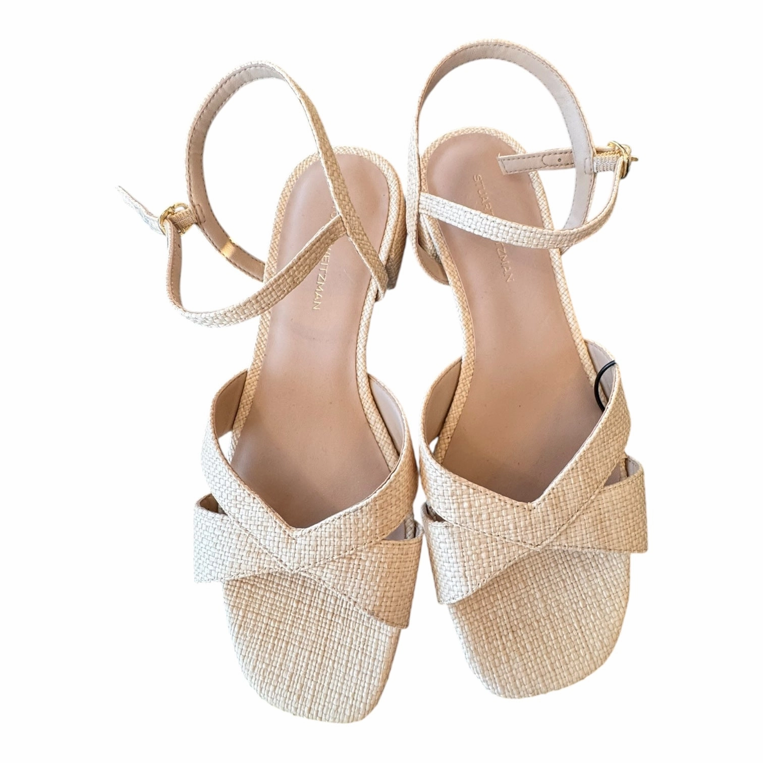 Formal Sandals Shoes Heels Block By Stuart Weitzman In Tan, Size:7.5