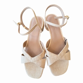 Formal Sandals Shoes Heels Block By Stuart Weitzman In Tan, Size:7.5