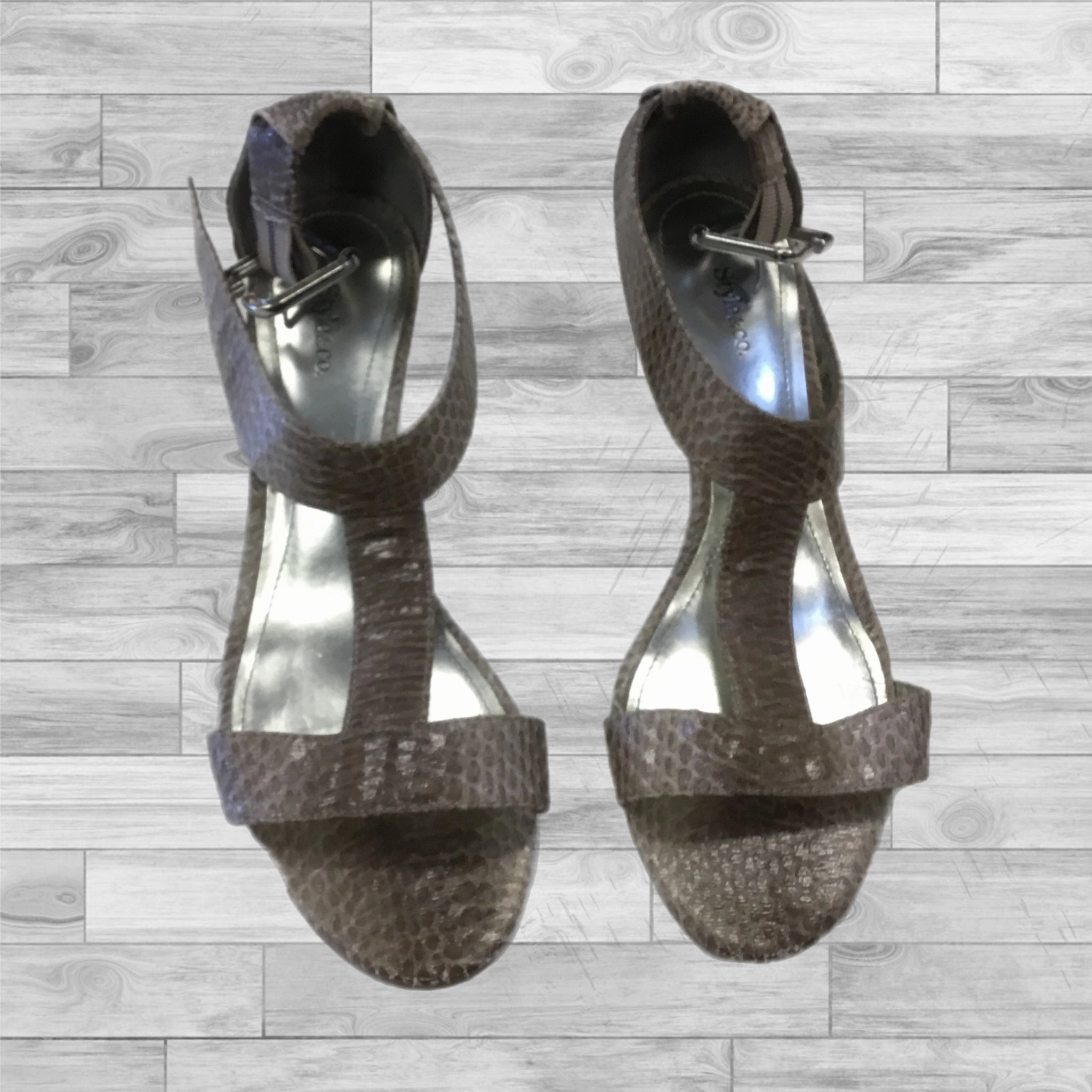 Black Stiletto Shoes Anti Slip Sole Shoes Heels Block By Style And Company In Snakeskin Print, Size: 8