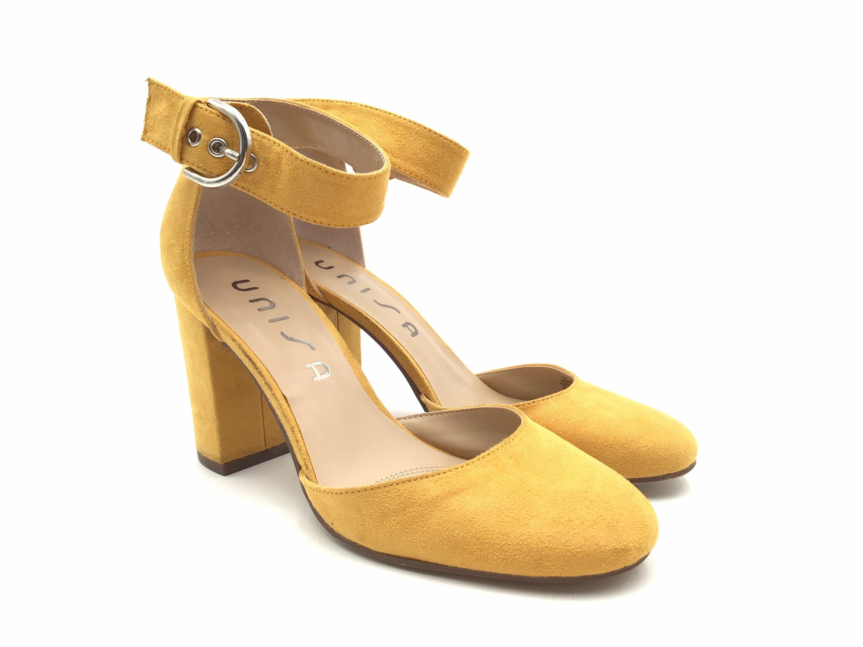 Comfortable Pumps Shoes Heels Block By Unisa In Yellow, Size: 7.5
