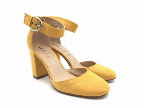 Comfortable Pumps Shoes Heels Block By Unisa In Yellow, Size: 7.5
