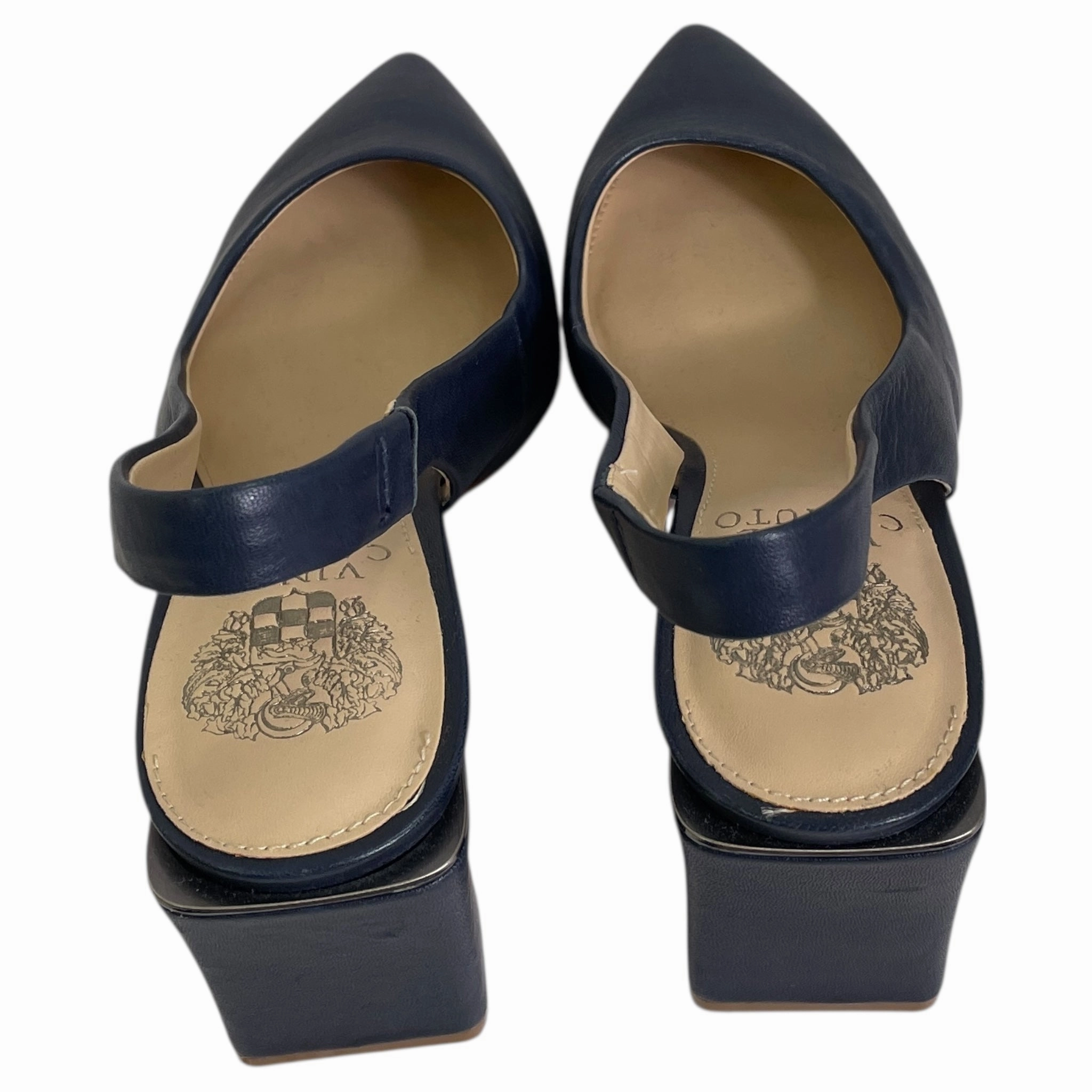 Durable Sole Ankle Strap Heels Shoes Heels Block By Vince Camuto In Blue, Size:7.5