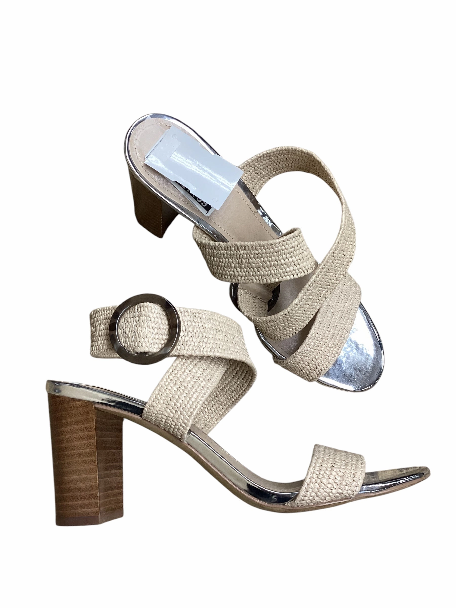 Timeless Sandals Chic Designer Heels Shoes Heels Block By White House Black Market In Silver & Tan, Size: 9