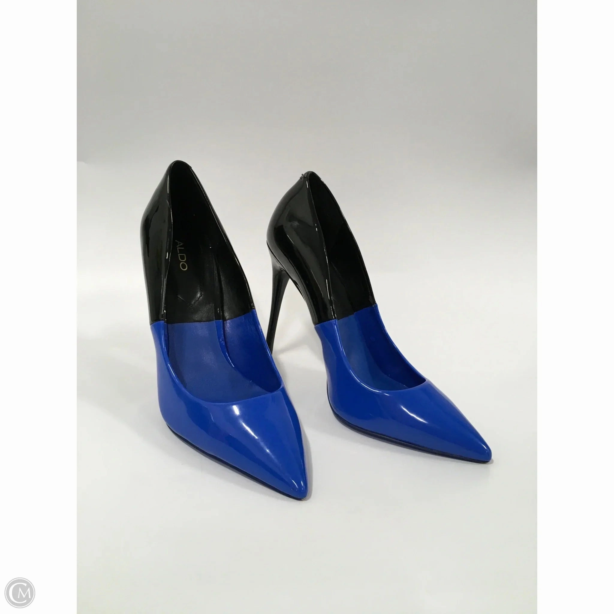 Shoes Heels Stiletto By Aldo In Black & Blue, Size: 8.5 Ankle Strap Shoes