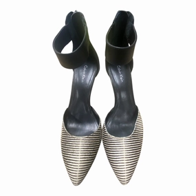 Wedding Heels Luxury Leather Pumps Shoes Heels Stiletto By Calvin Klein In Black & White, Size: 7.5