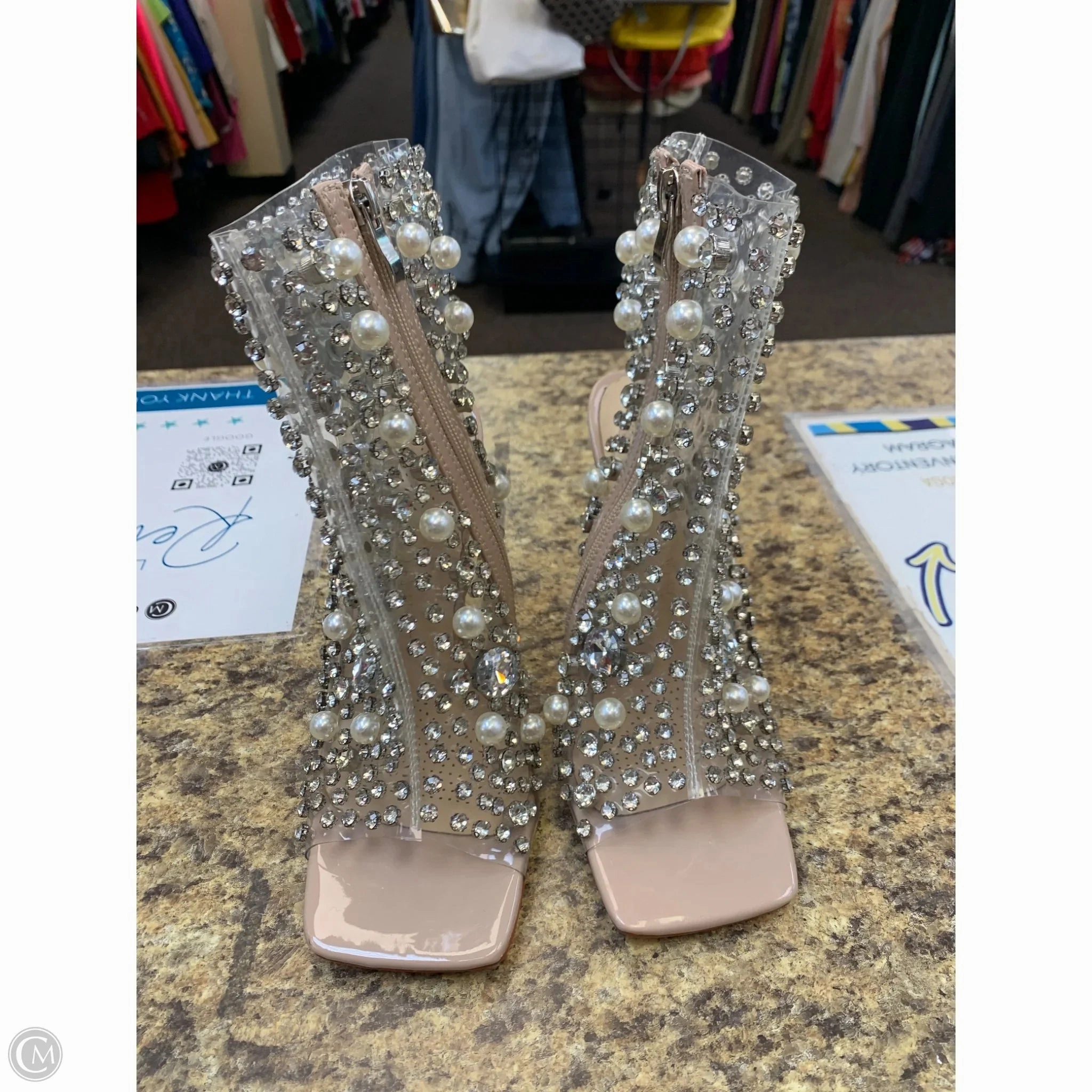 Shoes Heels Stiletto By Cmf In Pink & Silver, Size: 7 Luxe Evening Heels Ankle Strap Heels