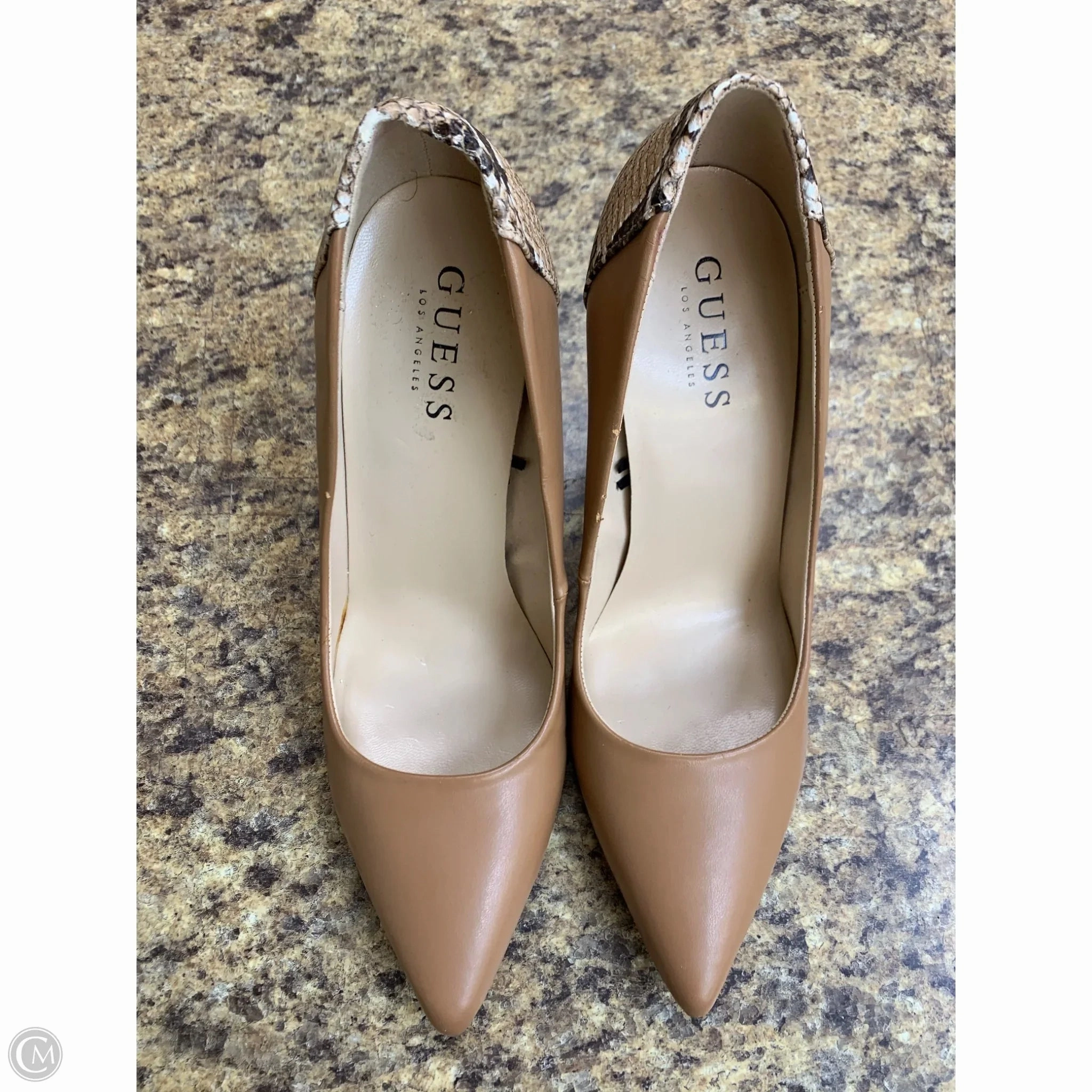 Party Shoes with Heels Zipper Closure Shoes Heels Stiletto By Guess In Beige, Size: 8