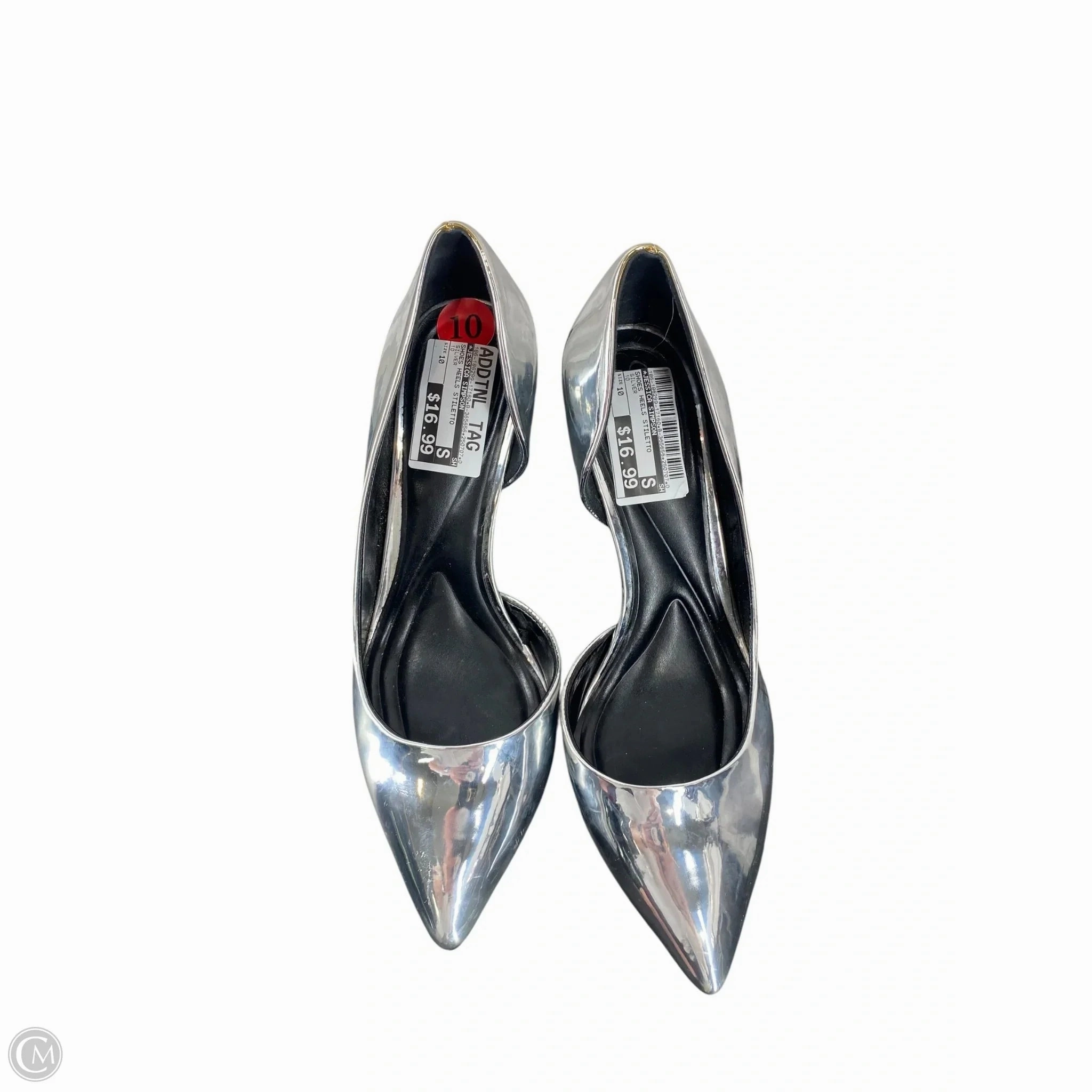 Shoes Heels Stiletto By Jessica Simpson In Silver, Size: 10 Ankle Strap Heels