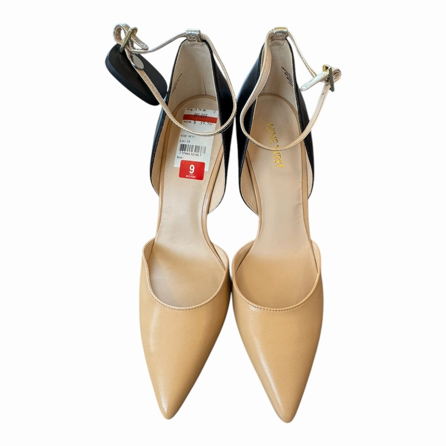 Sleek Sandals Black Stiletto Shoes Shoes Heels Stiletto By Nine West In Black & Tan, Size:9