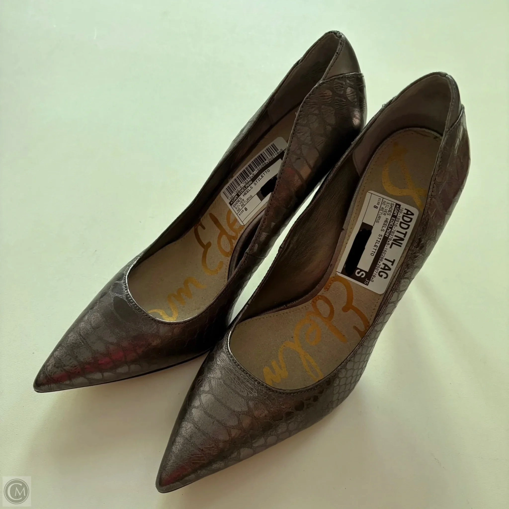 Zipper Closure elegant design Shoes Heels Stiletto By Sam Edelman In Silver, Size: 8