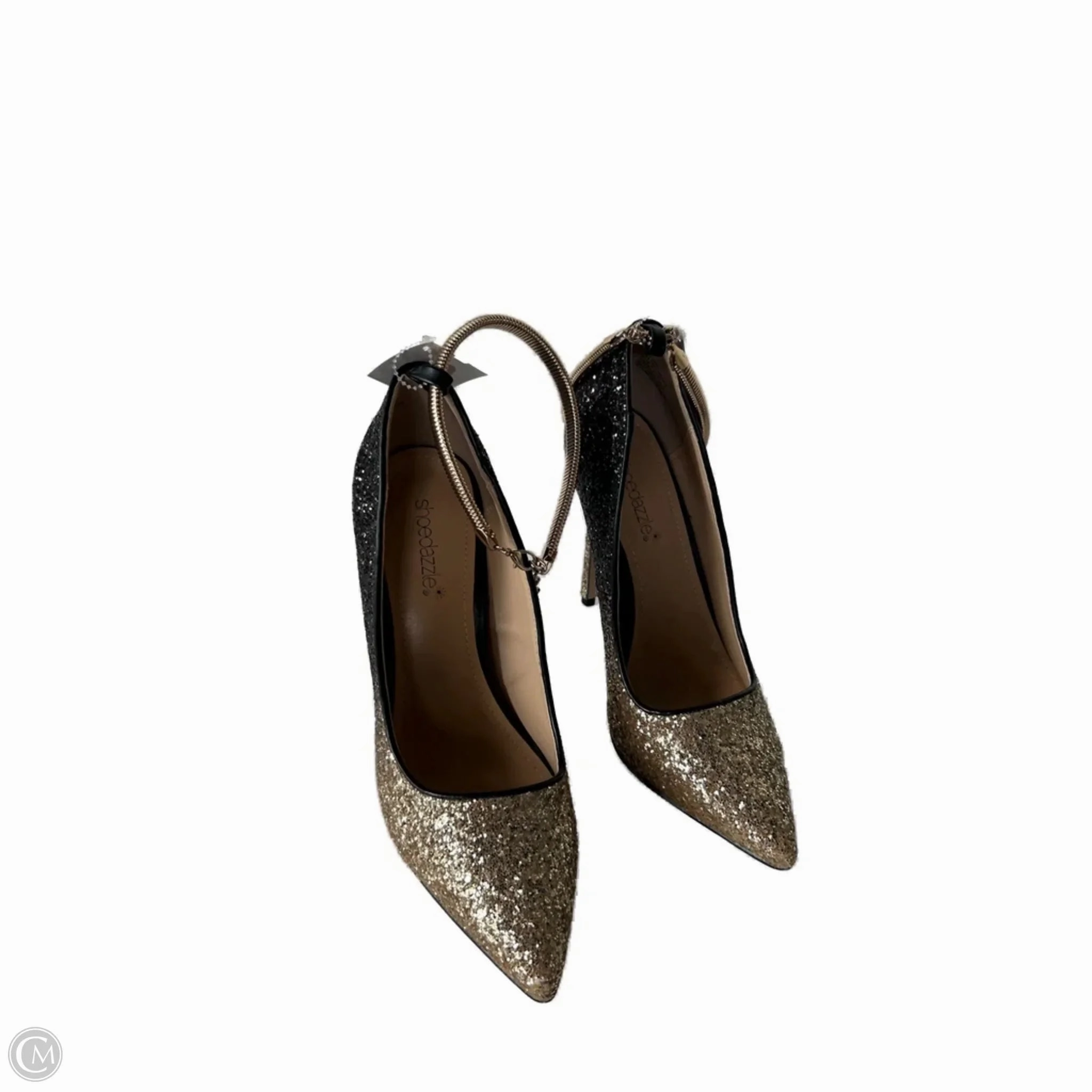 Platform Booties Shoes Heels Stiletto By Shoedazzle In Black & Gold, Size: 9.5