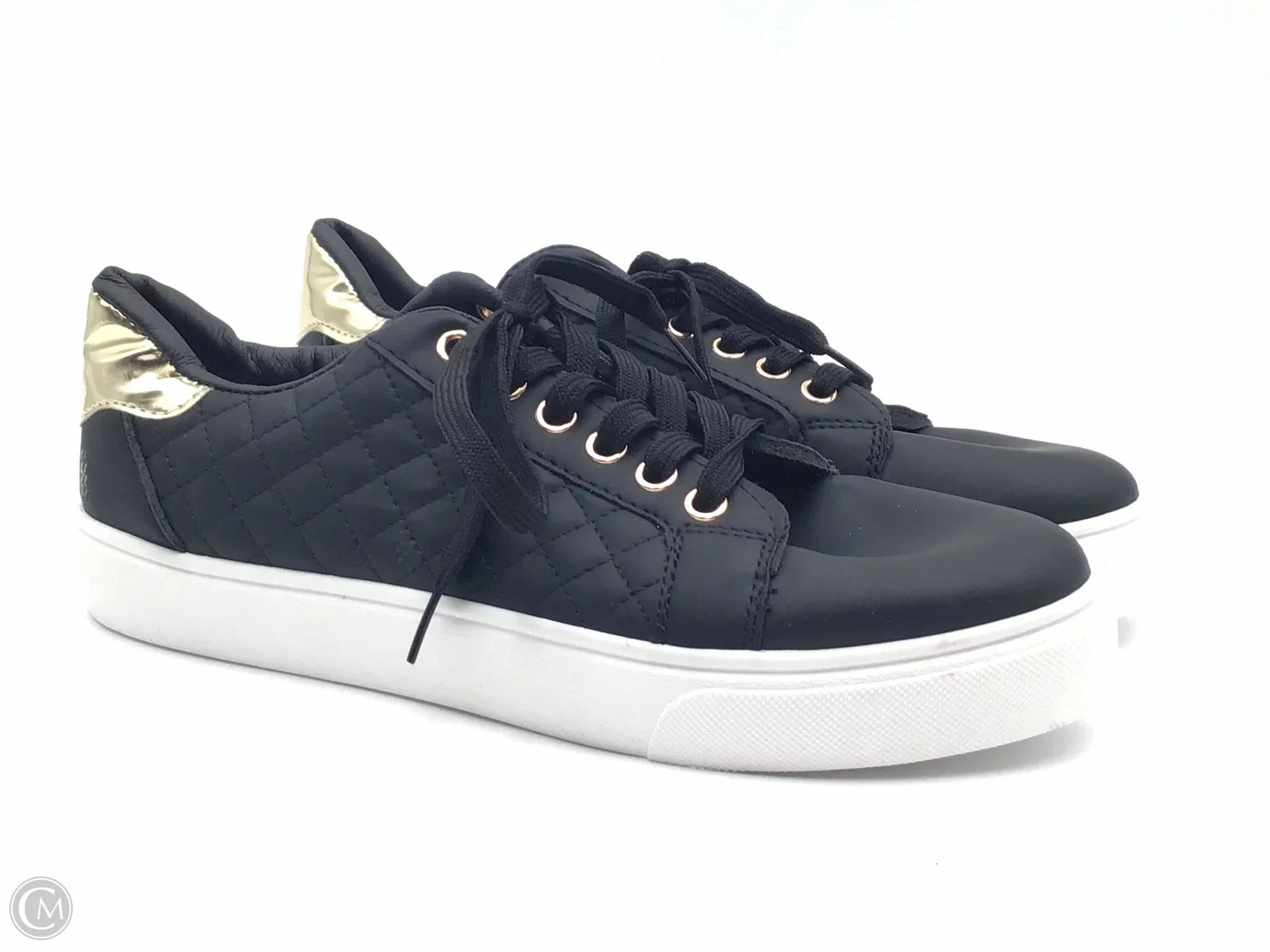 Casual Design Sport Inspired Shoes Sneakers By Clothes Mentor In Black & Gold, Size: 9