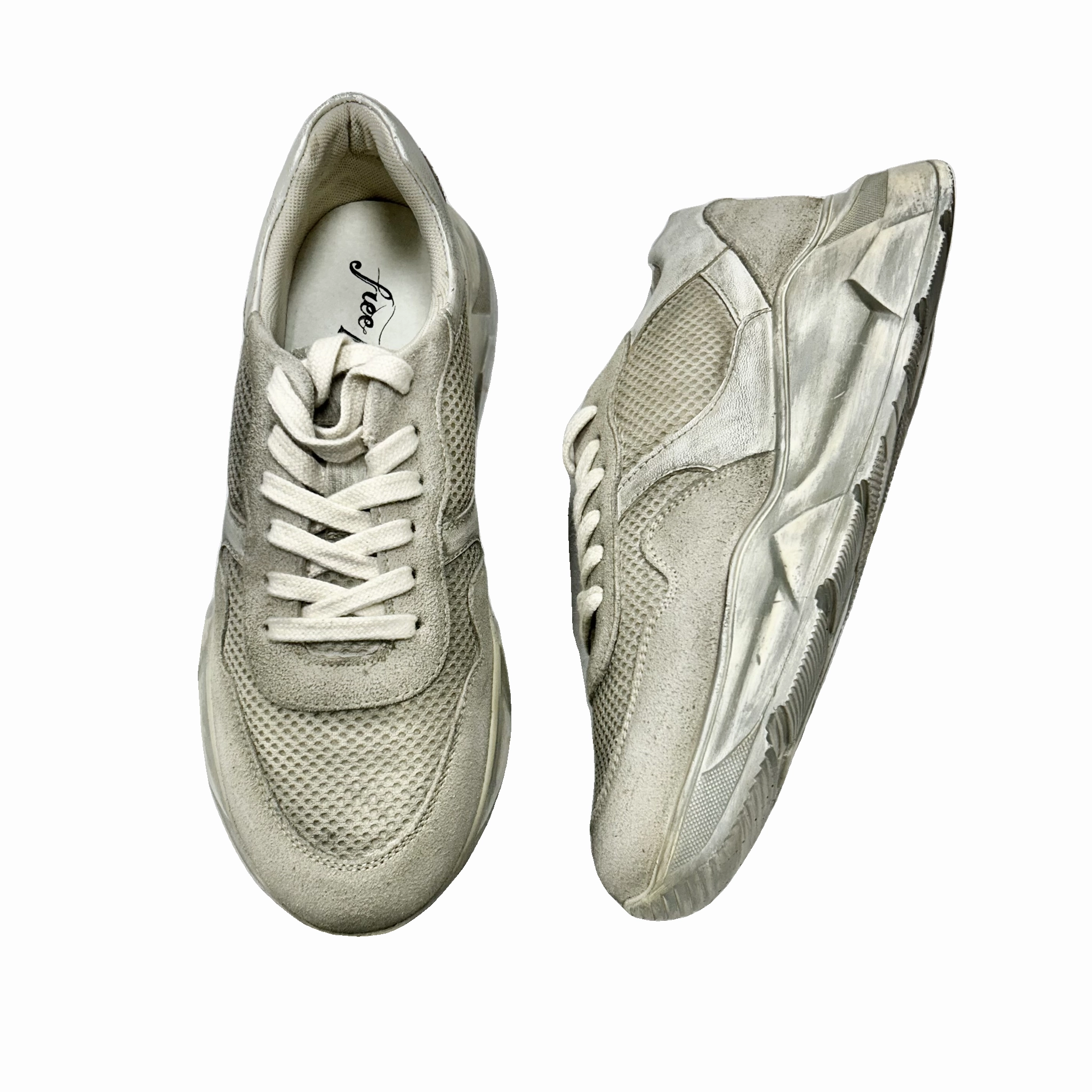 Shoes Sneakers By Free People In Grey, Size: 8.5 Unisex Fit Bendable Heel Counter