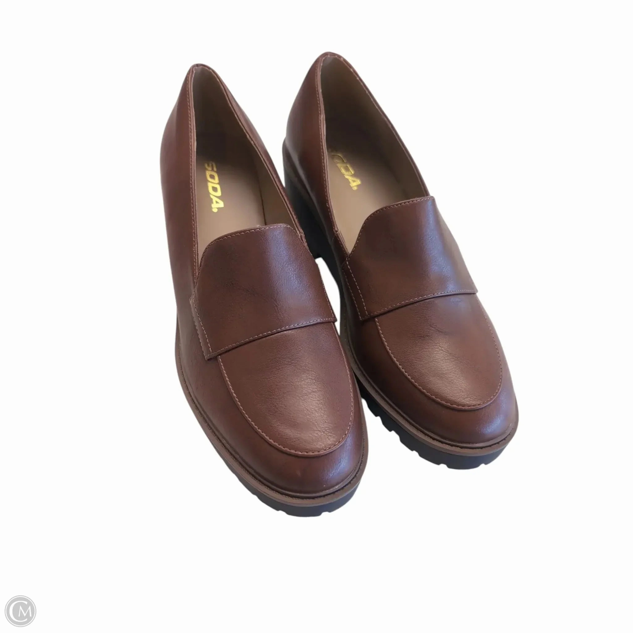 Open Toe Shoes Comfortable Arch Support Shoes Heels Block By Soda In Brown, Size: 11