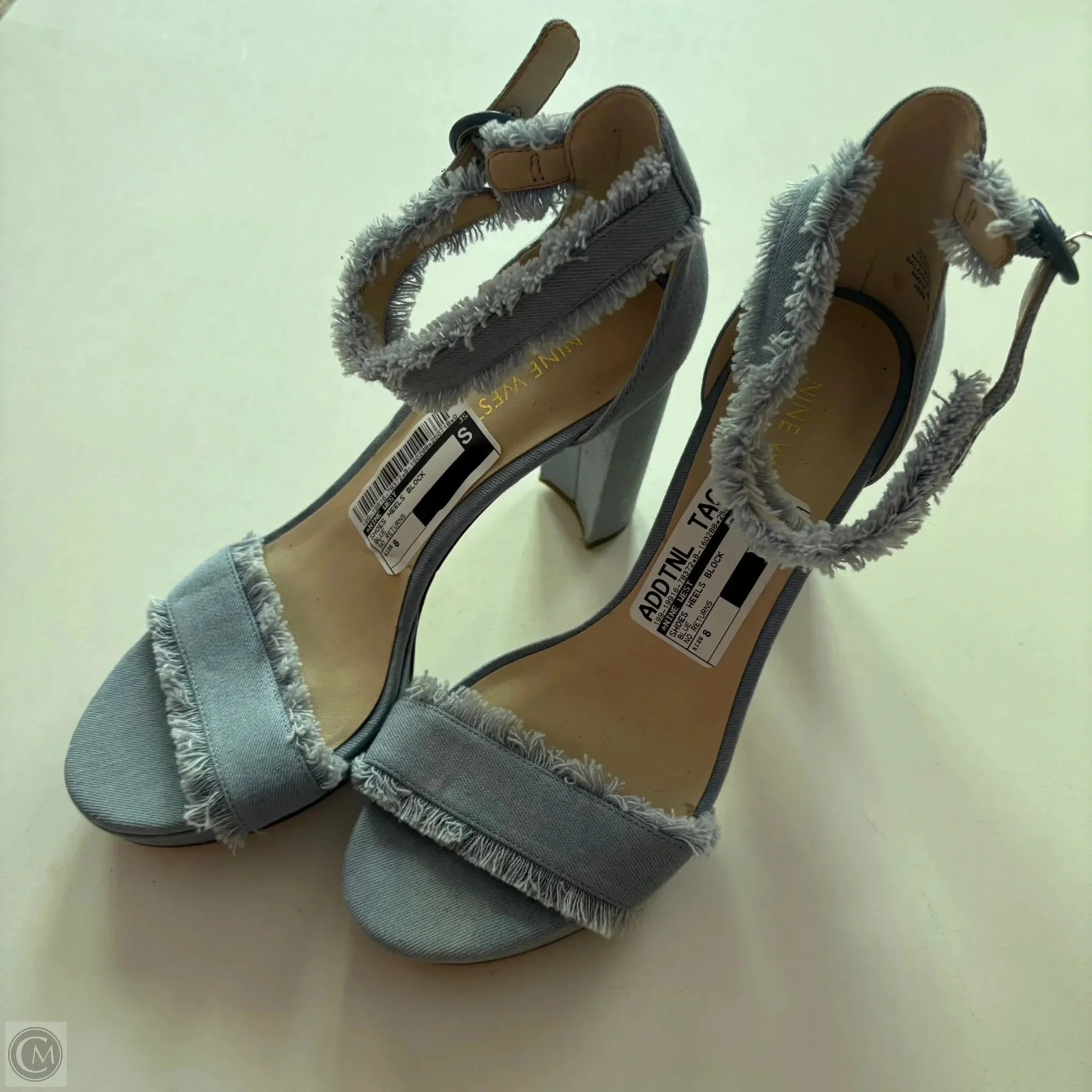 Strappy Design Shoes Heels Block By Nine West In Blue, Size: 8